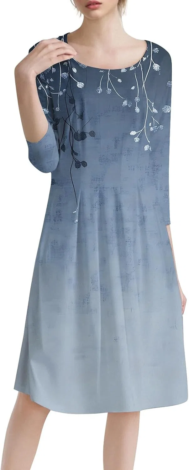 Женское платье-миди A-силуэта с 3/4 рукавом и карманами, Royal Blue — фото 3