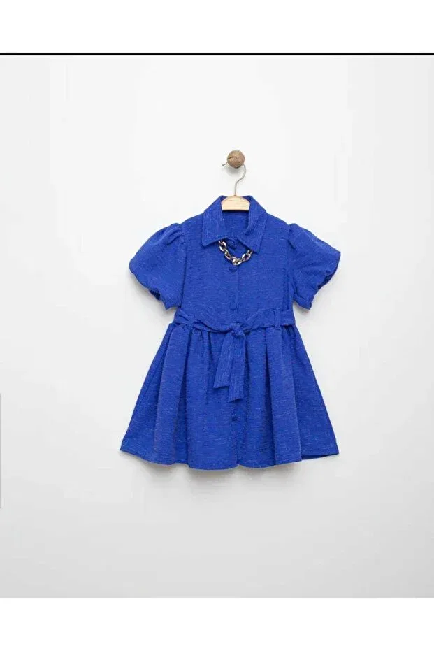 Детское платье для девочек с коротким рукавом Collared and bowknot fitted girl's dress Nmg Kids, Sax Blue