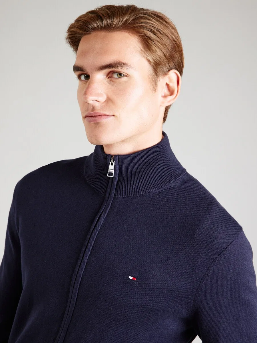 Вязаный кардиган TOMMY HILFIGER с вышивкой флага и застежкой-молнией, темно-синий — фото 2