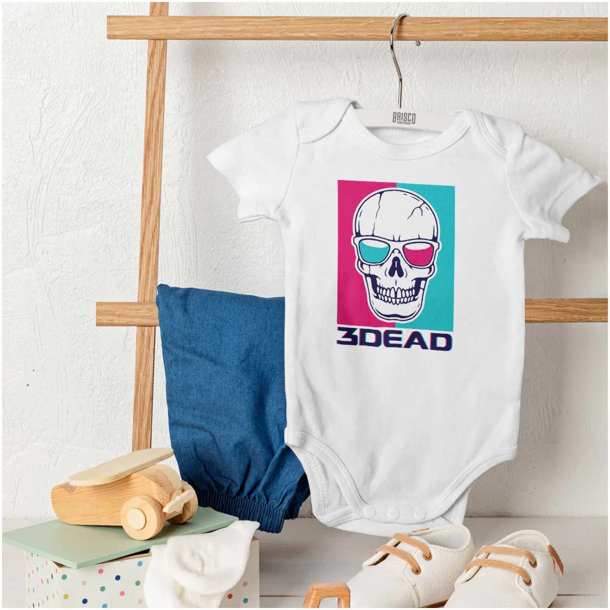 Детское боди для мальчиков с коротким рукавом Funny Skull 3D Glasses 3Dead Joke Brisco Brands, White — фото 4