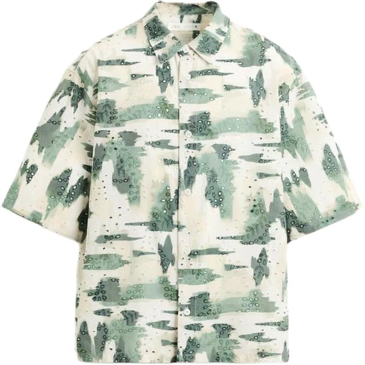 Мужская рубашка с отложным воротником, Green, ZARA