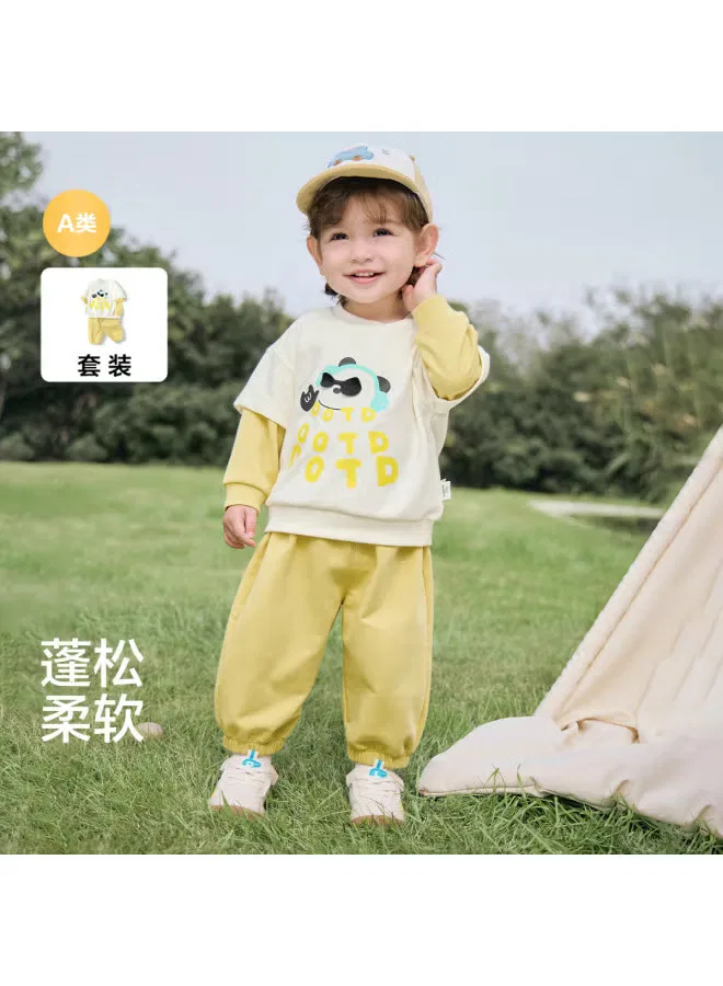 Комплект с контрастной отделкой, имитация двух предметов, 2025 spring newborn collection, Balabala, свечно-желтый — фото 2