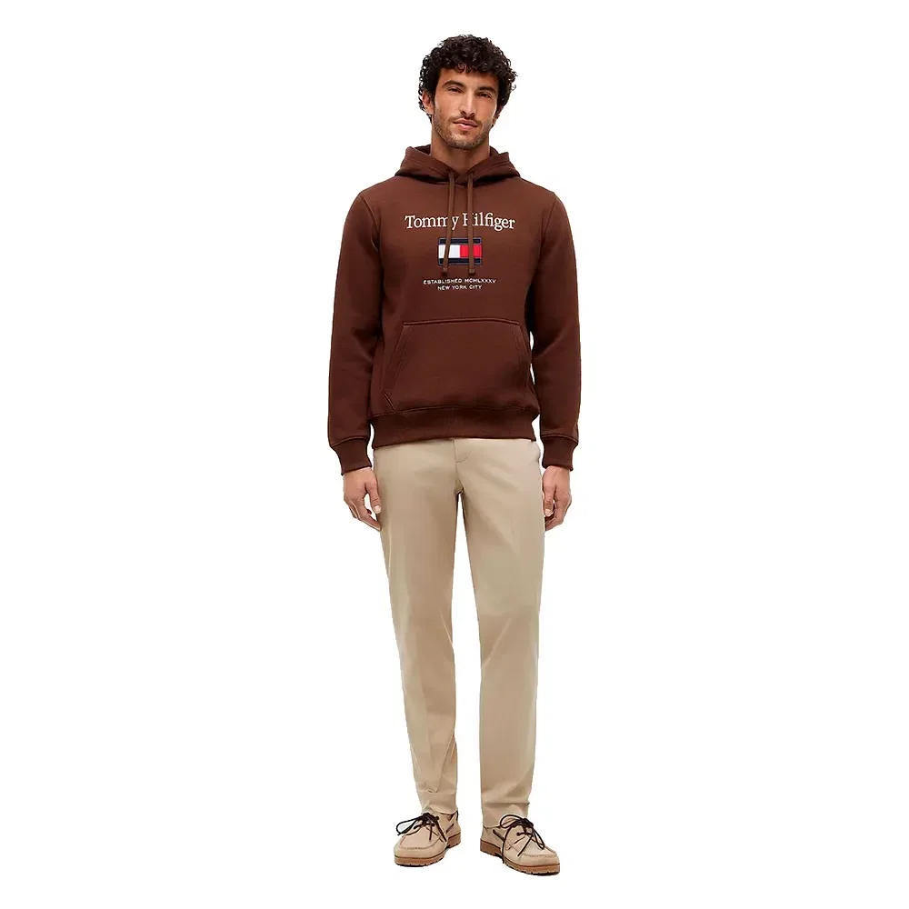 Мужской хлопковый худи с вышивкой Tommy hilfiger NYC Logo, Brown — фото 4