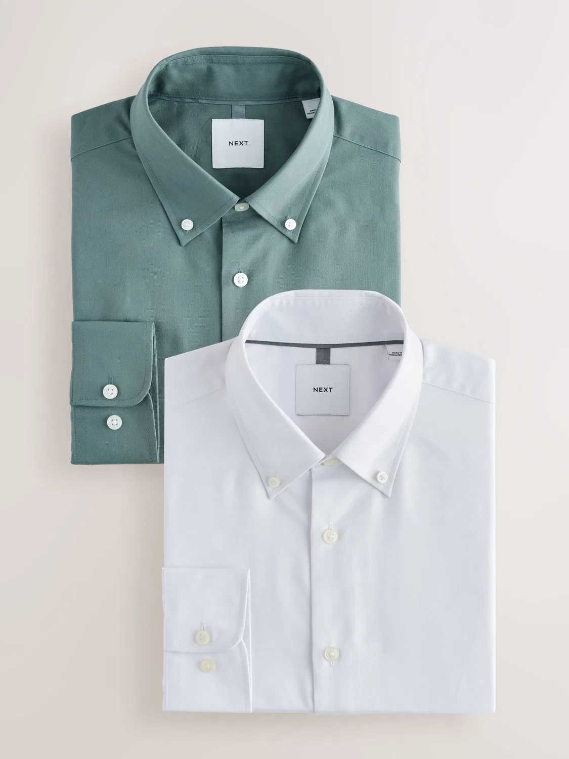 Рубашка с длинным рукавом, 2 шт., Slim Fit Next, белый/зеленый
