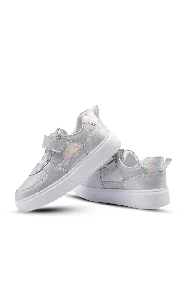Детские туфли для девочек кожаные с ортопедической стелькой Rolly single velcro leather Kids A More, Silver — фото 4