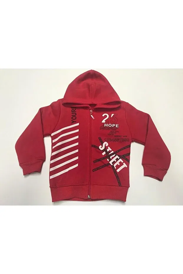 Детское худи-кардиган с принтом Winter 3 yarn 25 printed zipper hooded male sweatshirt cardigan Baby Slon Kids Clup, Red