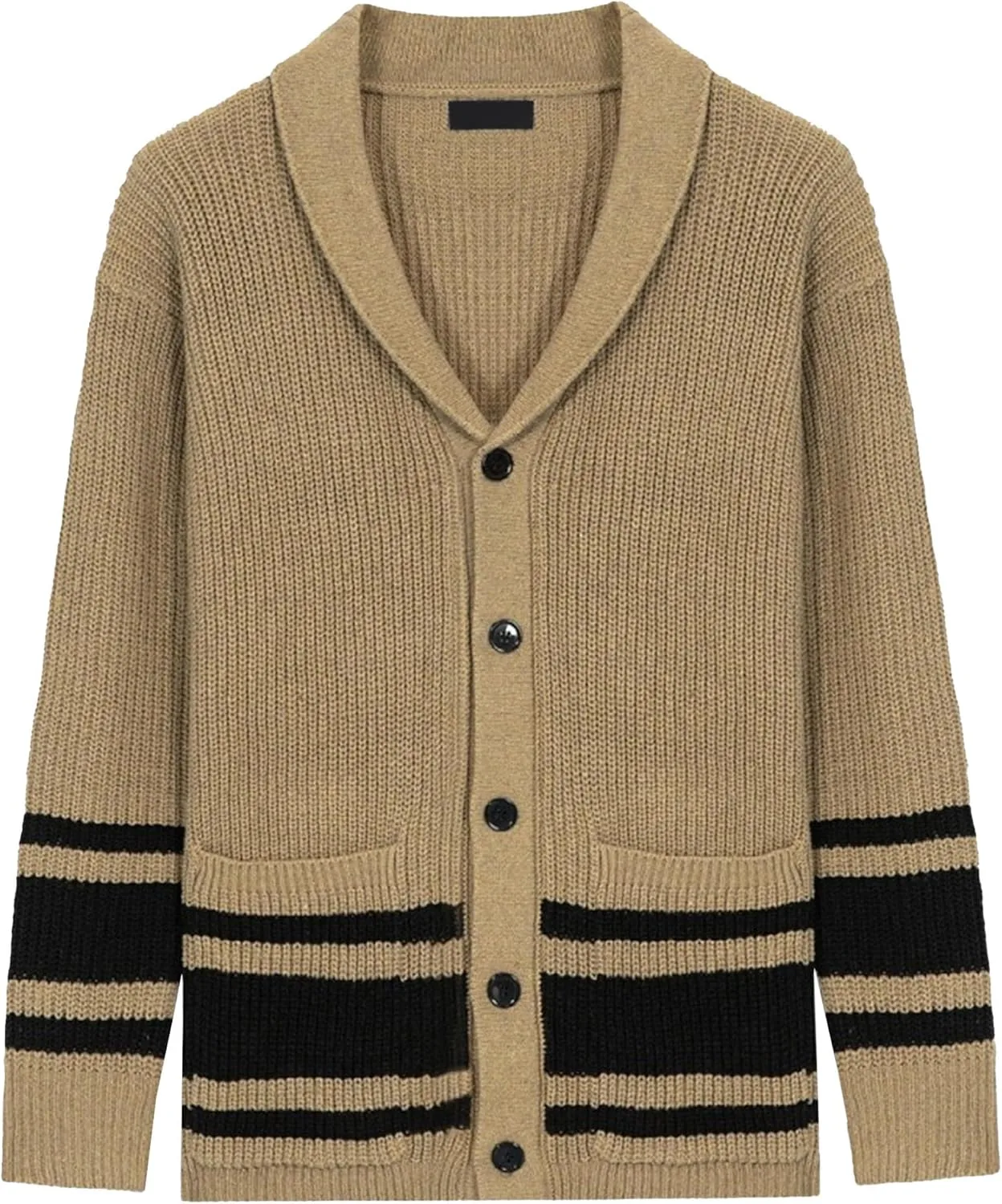 

Мужской теплый вязаный кардиган с лацканами