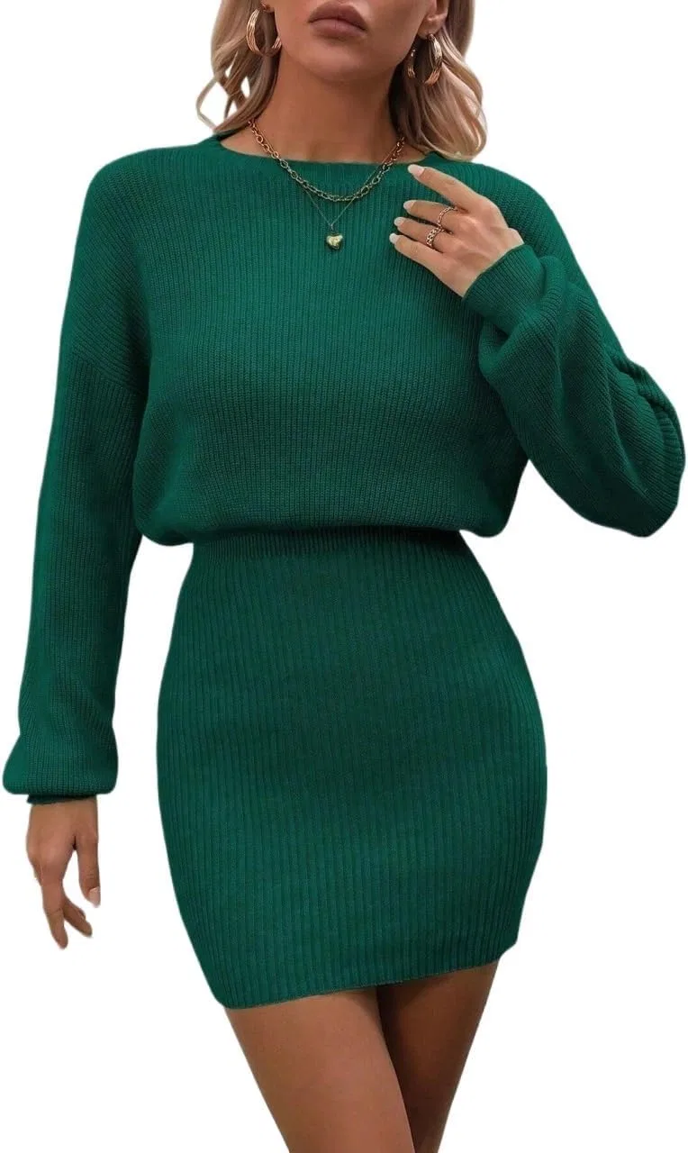 Женское кашемировое платье с круглым вырезом, Dark Green