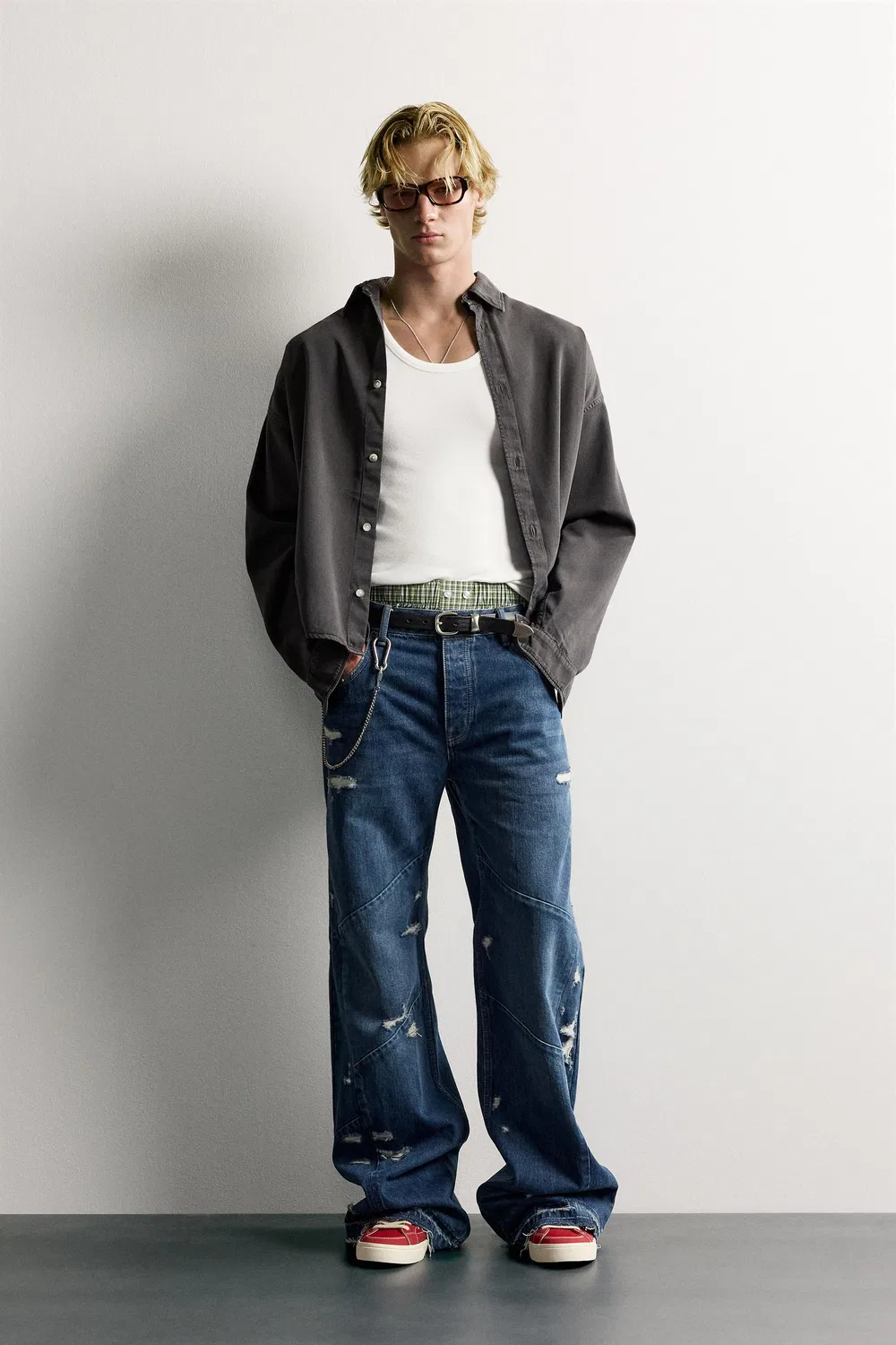 Хлопковая/лиоцелловая рубашка свободного кроя ZARA, Grey
