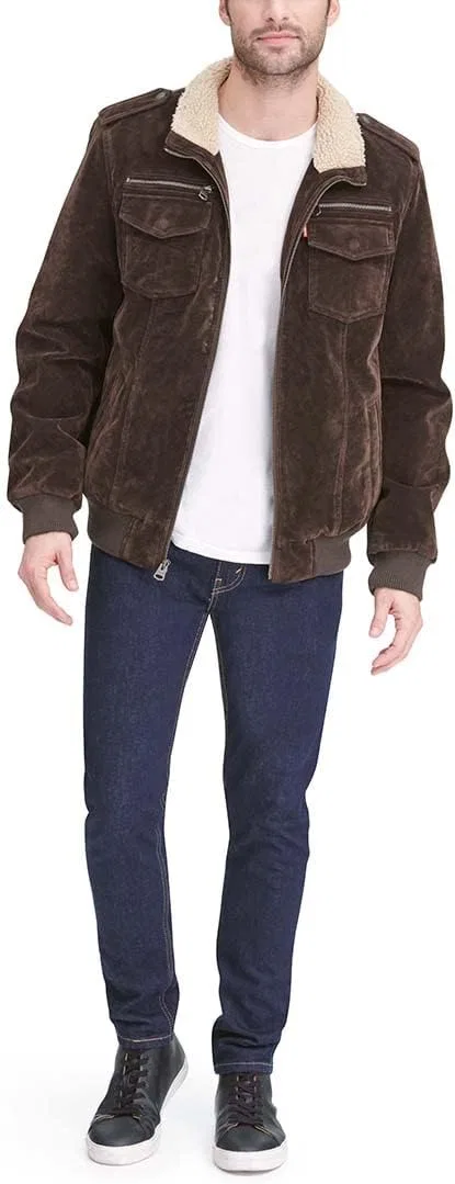 Мужская куртка-авиатор из искусственной кожи с подкладкой шерпа, Vintage Deer, Levi's, Dark Brown Faux Suede — фото 4