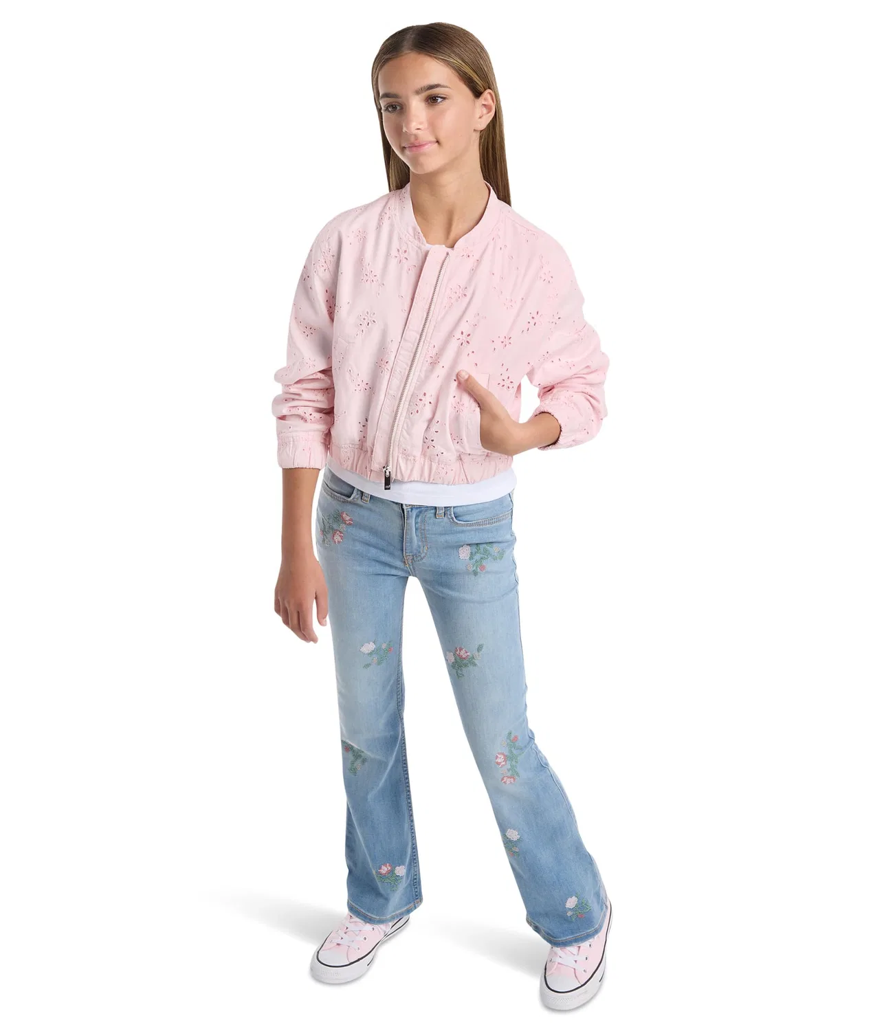Куртка-бомбер с перфорацией (для детей постарше) Abercrombie Kids, Chalk Pink — фото 2