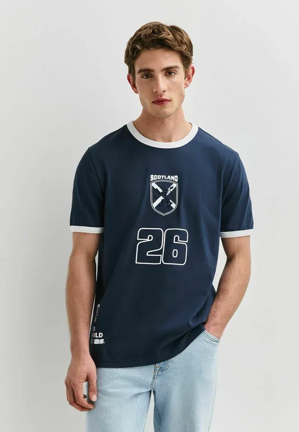 Футболка хлопковая Regular fit - football ringer t-shirt, Next Scotland, голубой