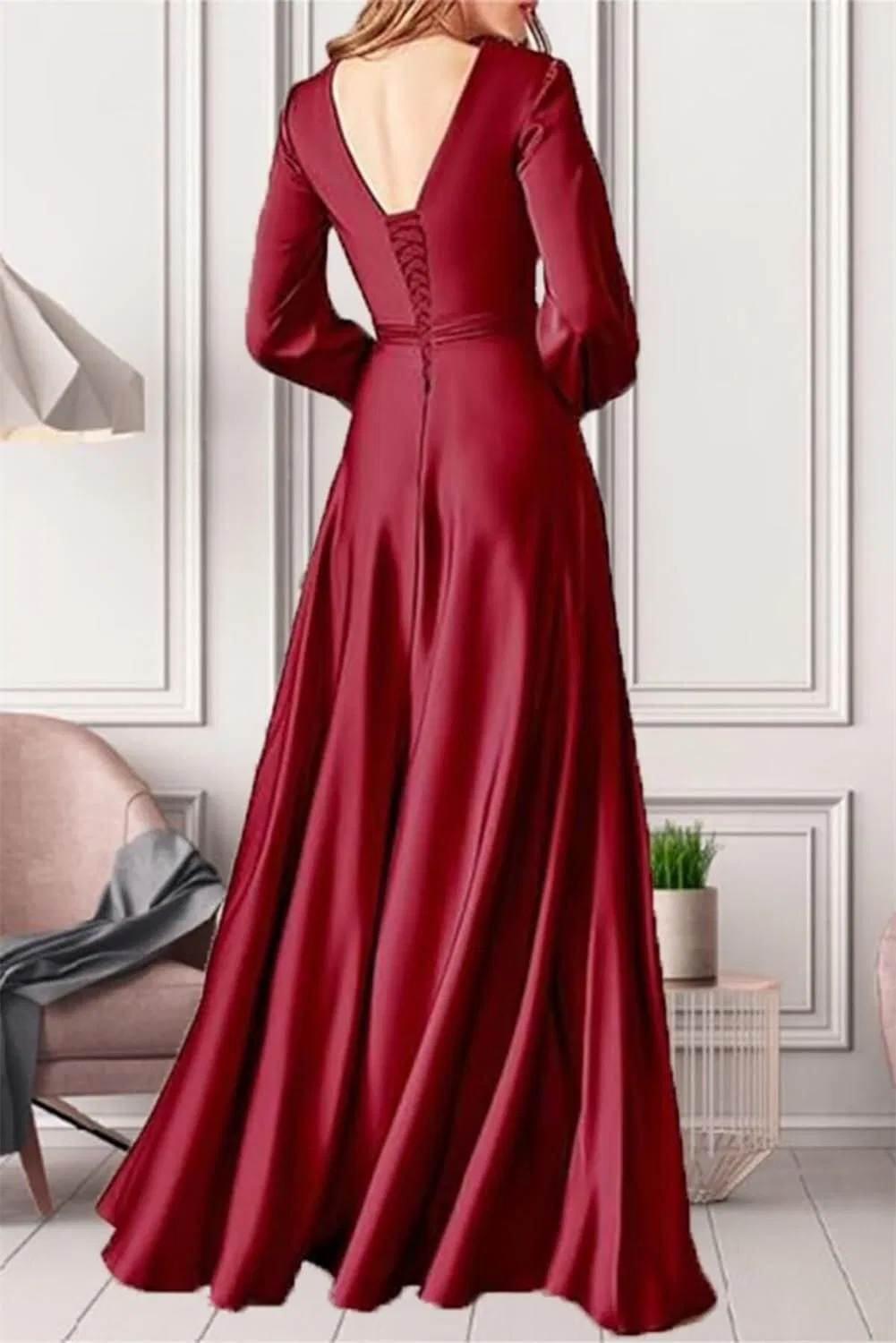 Женское вечернее платье с плиссировкой и разрезом Satin, Turquoise — фото 3