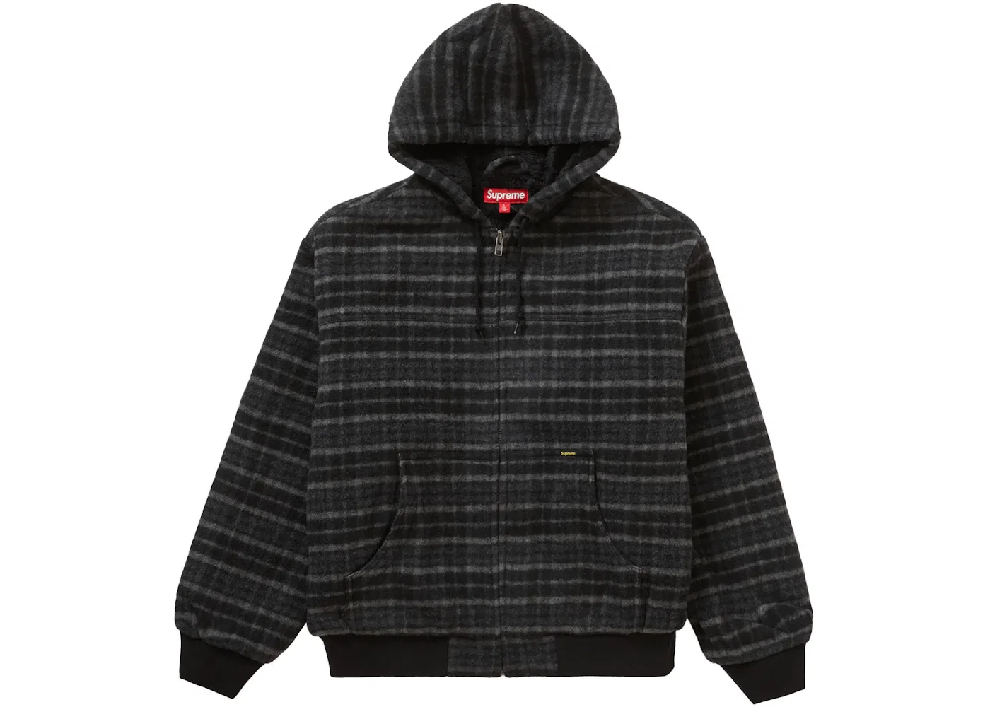 Мужская куртка с капюшоном из шерсти в клетку Supreme, Black