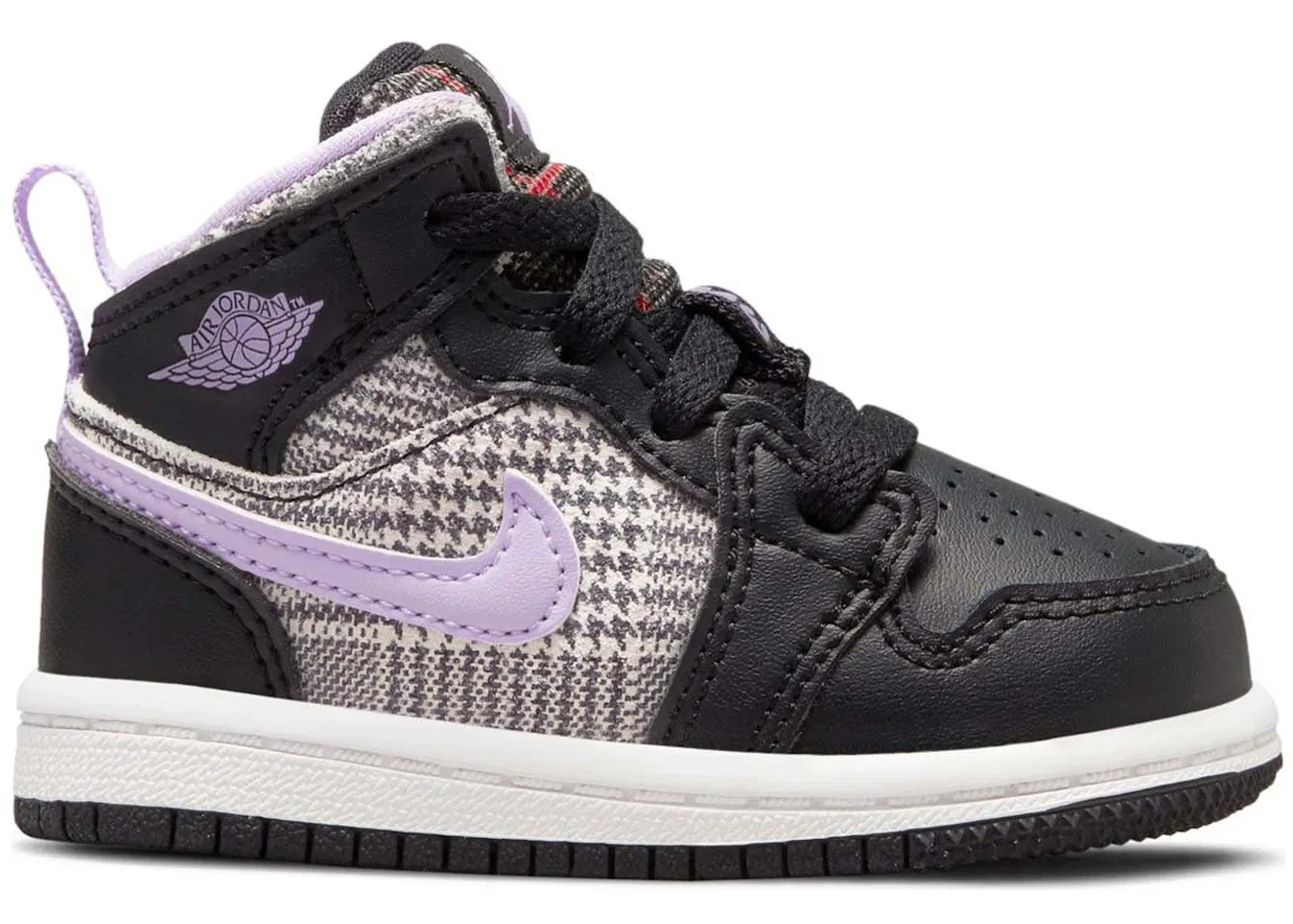 Детские кроссовки с принтом Jordan 1 Mid Jordan, Black/Lilac/White/Metallic Silver