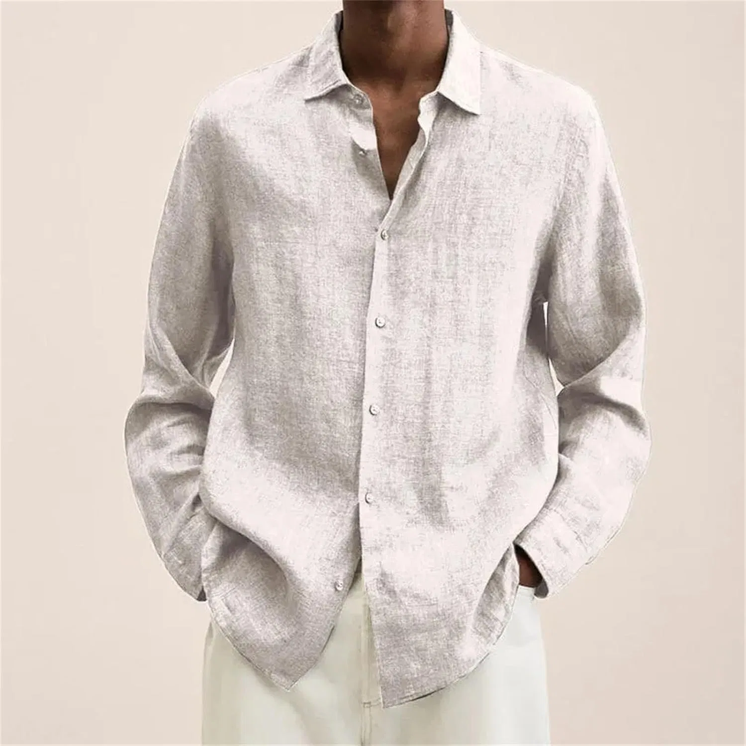 Мужская рубашка с длинным рукавом, модель Simple Linen, синий — фото 2