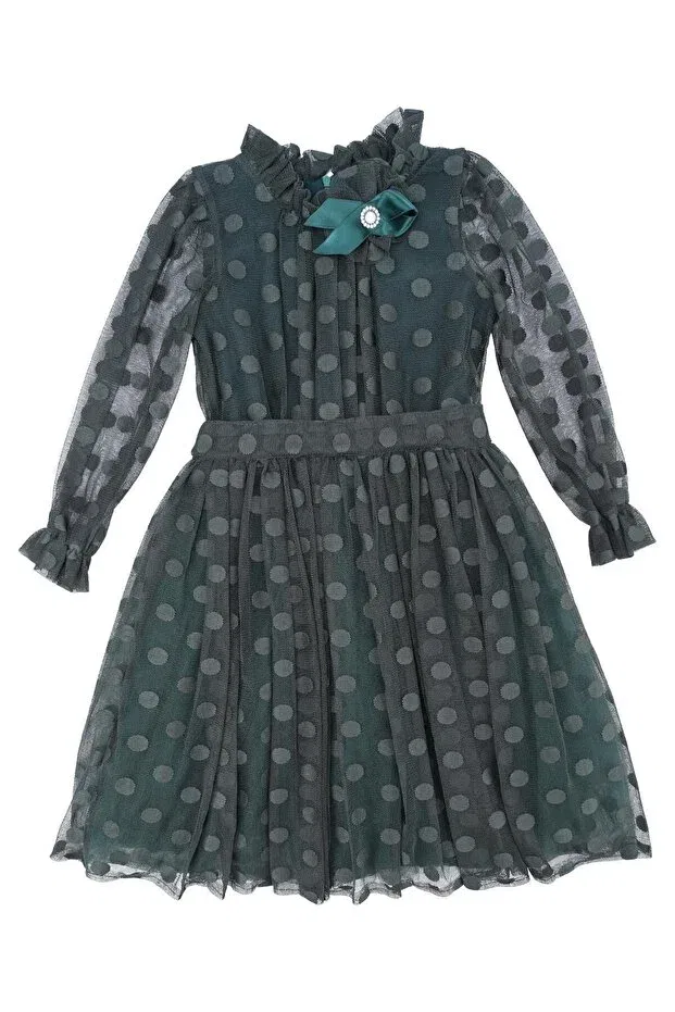 Детское платье для девочек с принтом Big Polka Dot Buckle Tulle Evening Dress Bebelop, Green — фото 2
