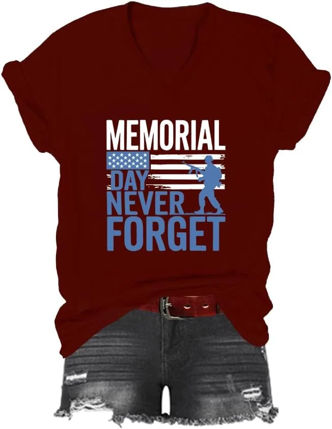 Мужская футболка с V-образным вырезом с принтом Never Forget, Claret