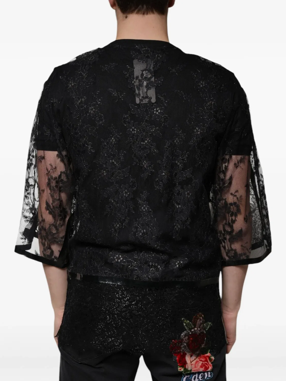 Футболка с цветочным кружевом, черная Dolce & Gabbana, черный — фото 4
