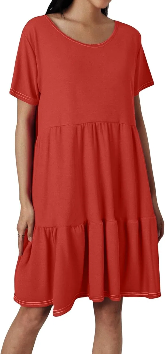 Женское мини-платье с ярусной юбкой, A-силуэт, Casual, A12-red