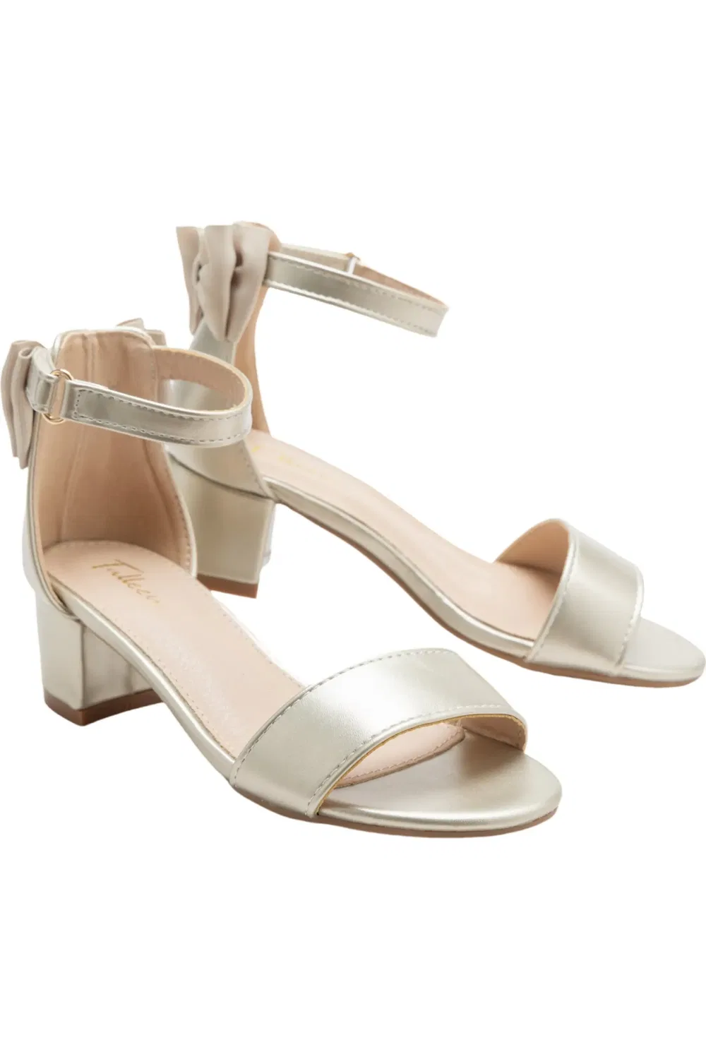 Сандалии детские на низком каблуке Satin Banded Block Heels Tulleen, Gold — фото 3