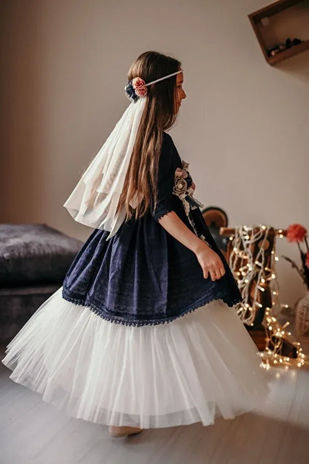 Детское платье для девочек с длинным рукавом Mialora Exclusive, Navy Blue — фото 3