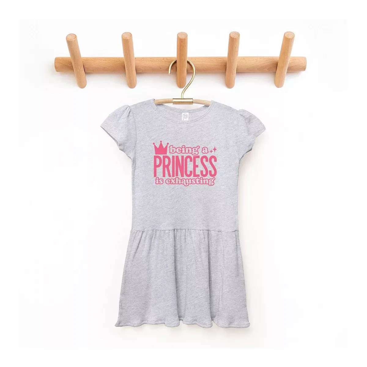 Детское платье для девочек с принтом Being A Princess Is Exhausting The Juniper Shop, Heather Grey