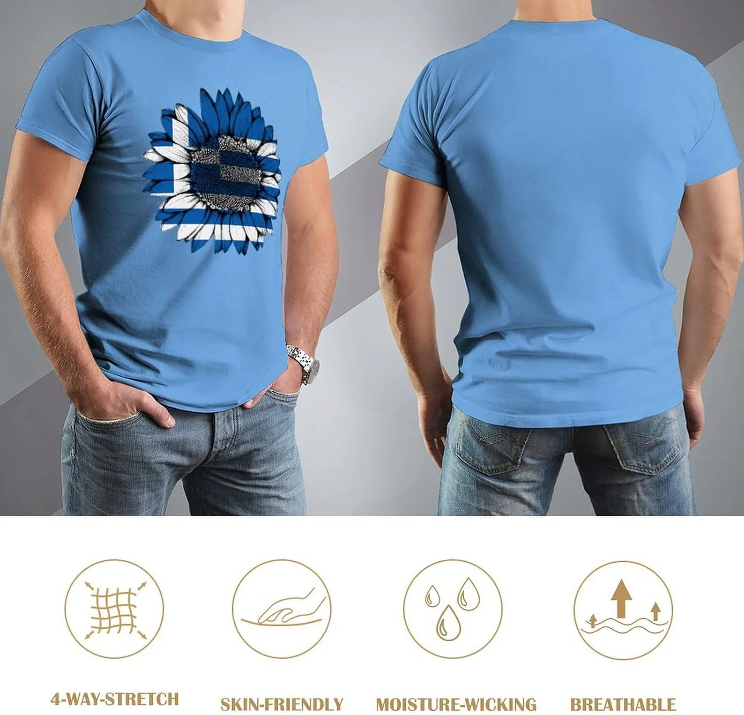 Мужское поло с принтом американского флага, Short Sleeve Polo, Medium Blue-style — фото 4