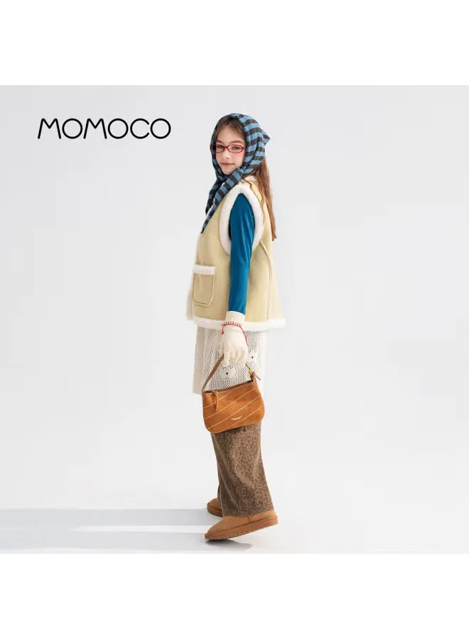 Жилет детский зимний из замши Momoco, горчичный — фото 3