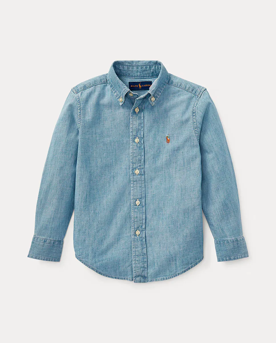 Хлопковая рубашка для мальчика с длинными рукавами Polo Ralph Lauren, голубой — фото 4