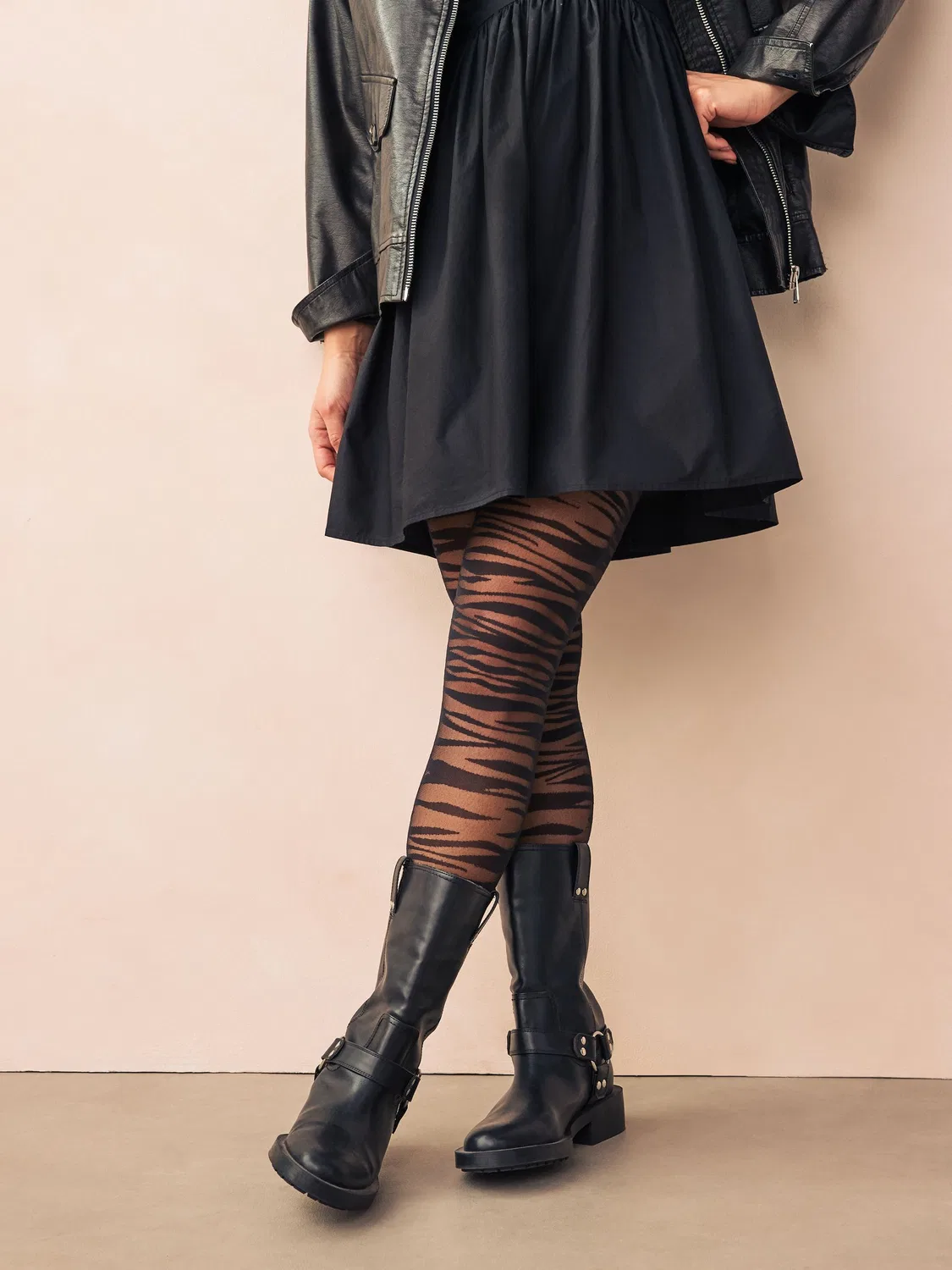 Колготки с зебровым принтом, Black Zebra Pattern Tights Next, черный — фото 2