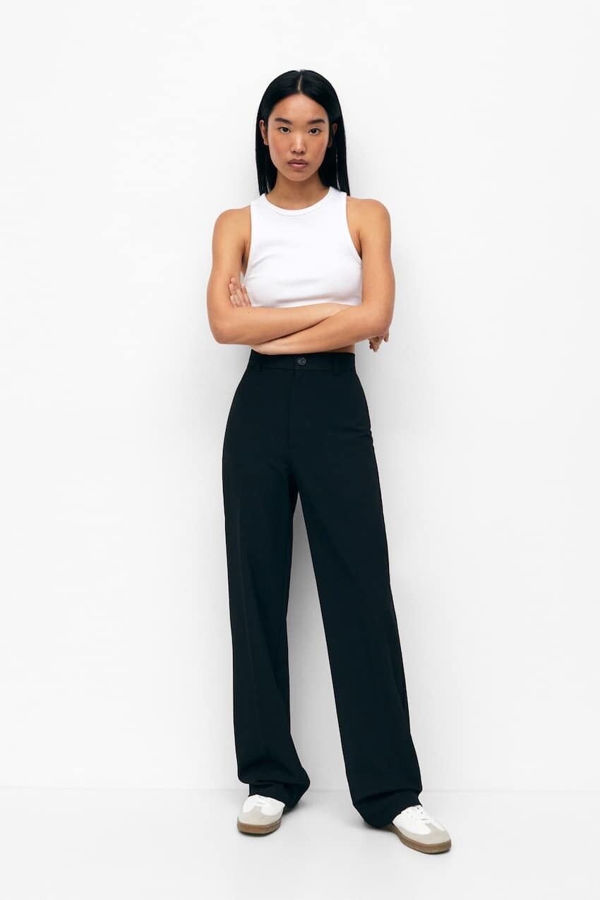 

Элегантные брюки прямого кроя Pull&Bear, черный