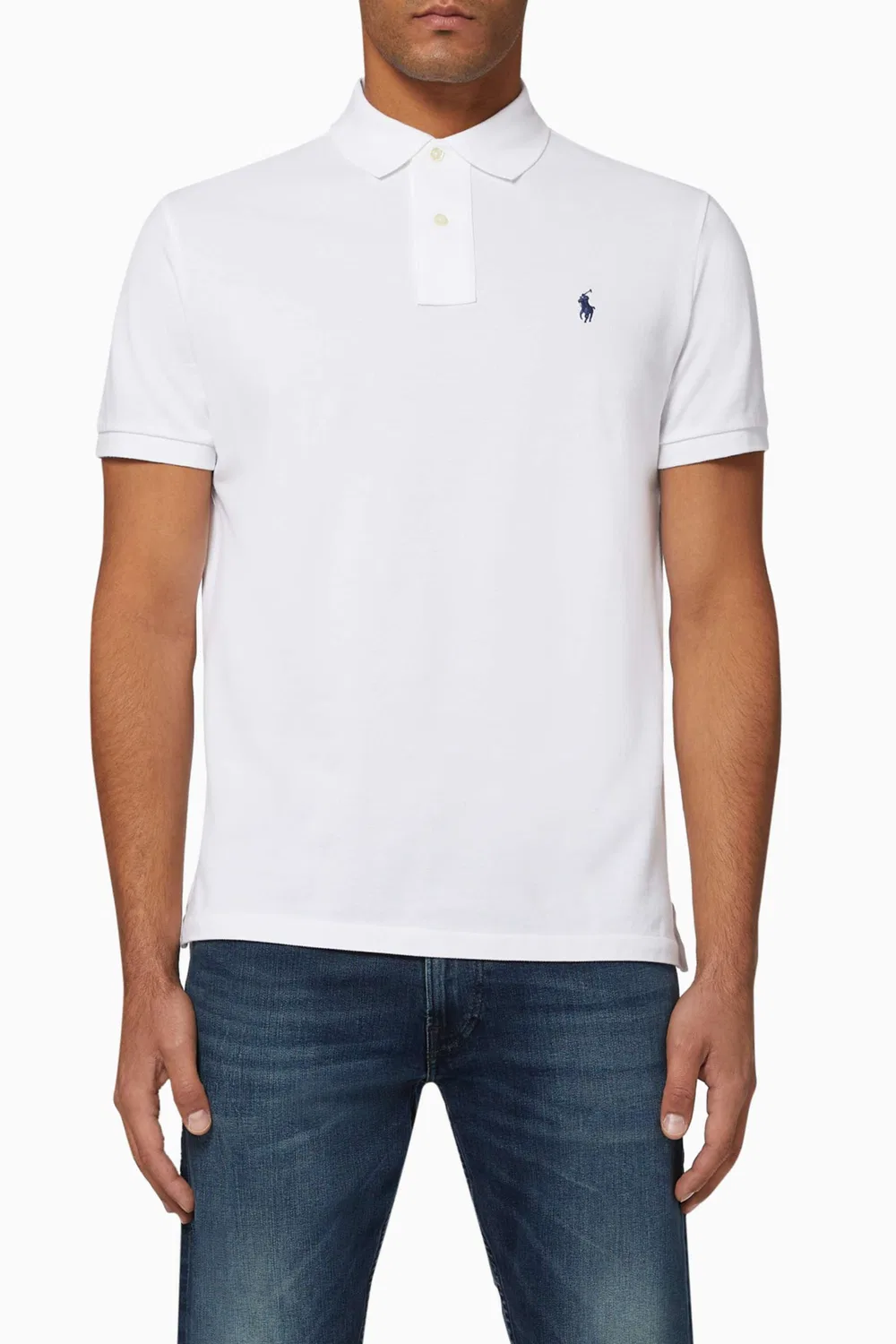 Поло с коротким рукавом сетчатое Custom Slim Fit Polo Ralph Lauren, белый