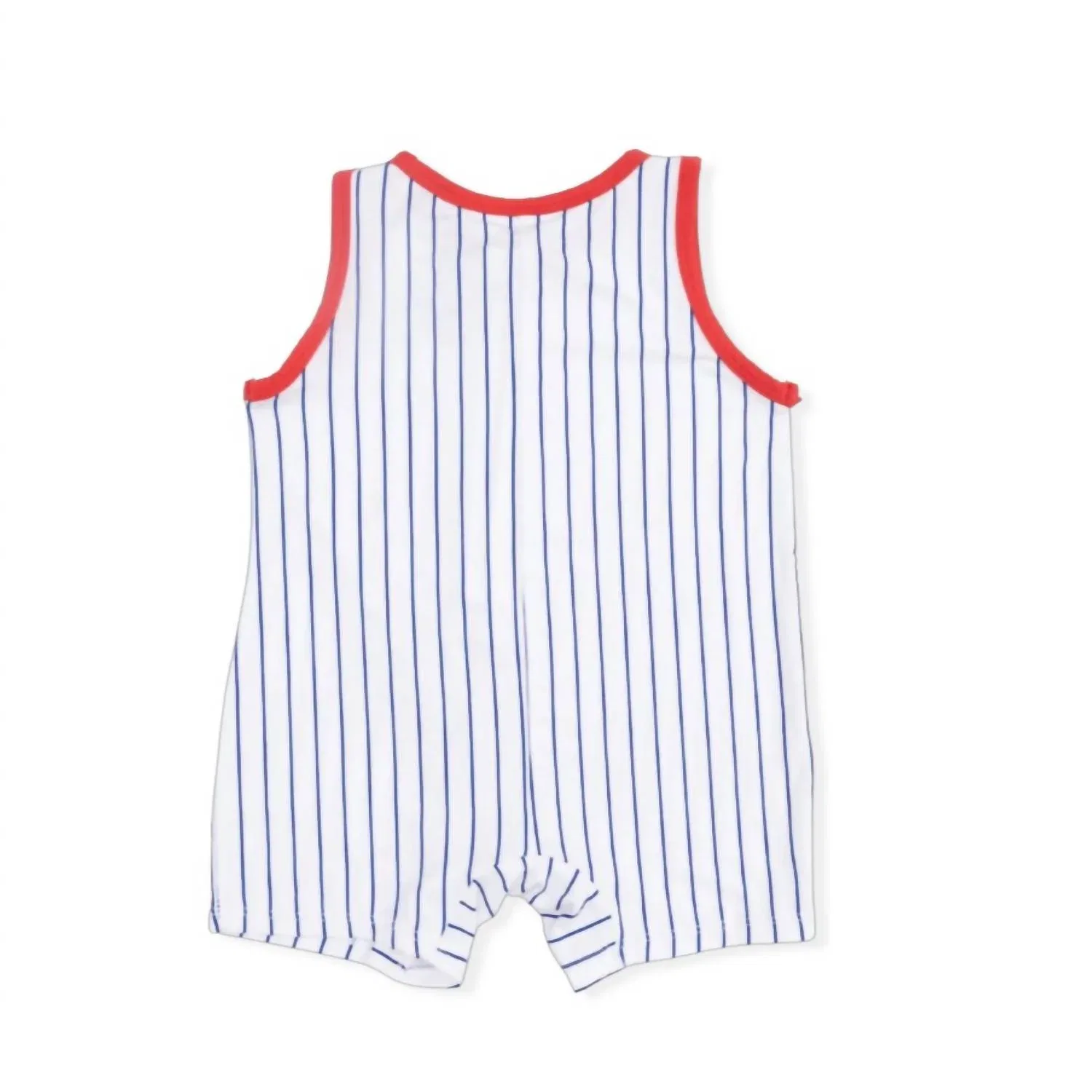 Детский боди-комбинезон без рукавов с вышивкой в полоску Kids Baseball Stripe Bamboo Angel Dear, White — фото 3
