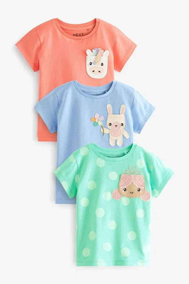 Детский комплект футболок с коротким рукавом с принтом Basics Next Baby, Green/Coral Pink