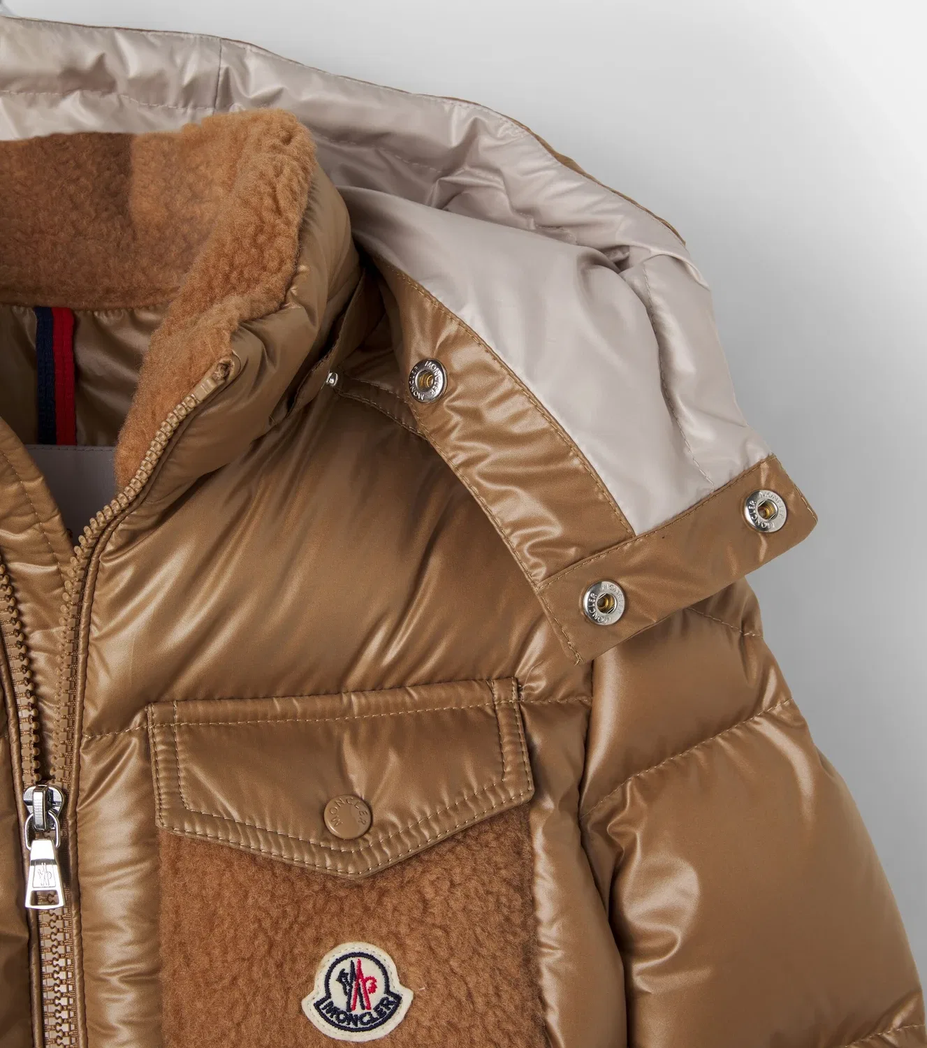 Пуховик Yule Moncler Enfant, бежевый — фото 4