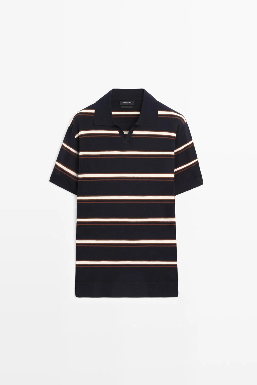 Поло Massimo Dutti Striped V-Neck Knit Shirt, темно-синий — фото 2