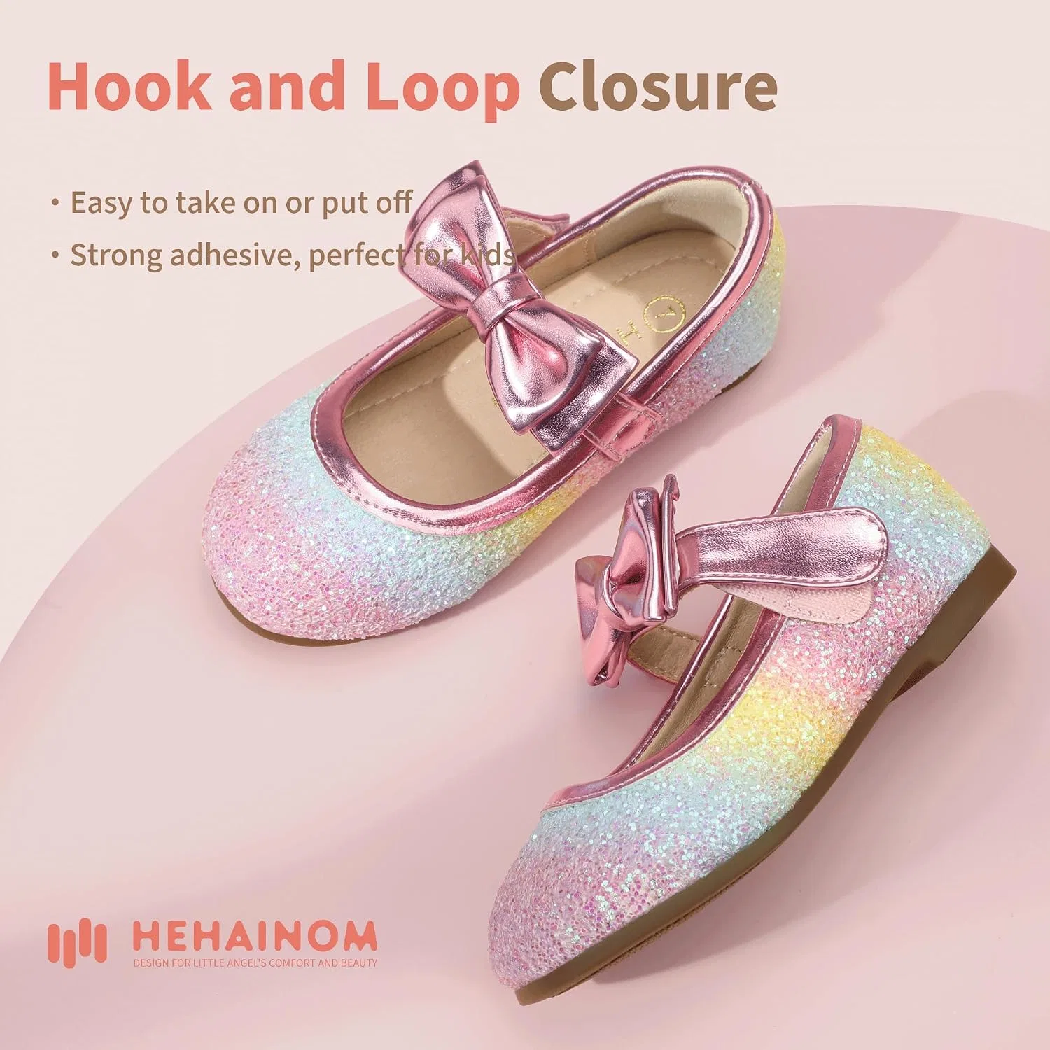 Детские балетки для девочек с цветочным принтом Hehainom, Rainbow Sequin — фото 4