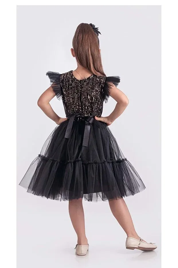 Детское платье для девочек с пайетками Mnk Baby&Kids, Black - Yellow — фото 3