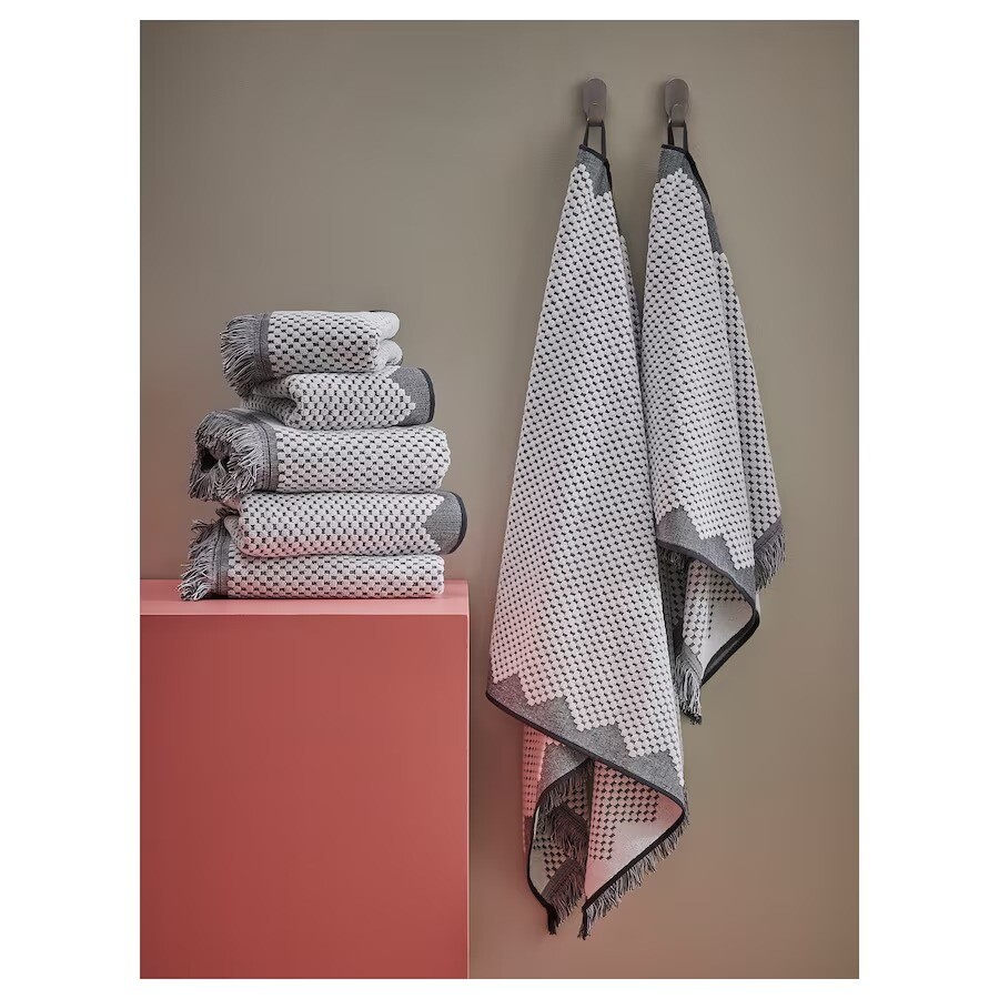 Полотенце банное Ikea Fjällstarr, белый/серый, 70x140 см — фото 4