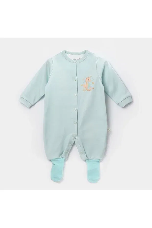 Детский комбинезон для девочек с длинным рукавом Save the seahorse baby jumpsuit with socks 60757 Biorganic, Beige-Mint