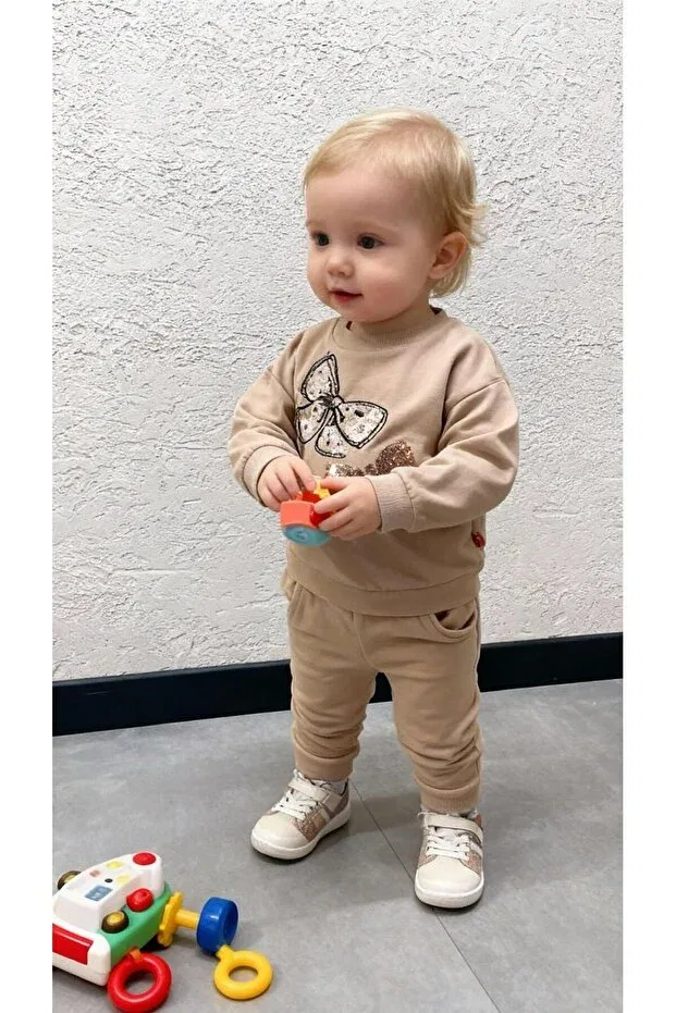 Детский спортивный костюм для девочек с принтом Gocoland, Beige — фото 3