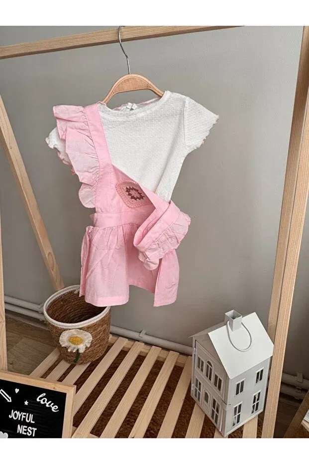 Детское платье для девочек хлопковое с вышивкой Kids, Pink — фото 2