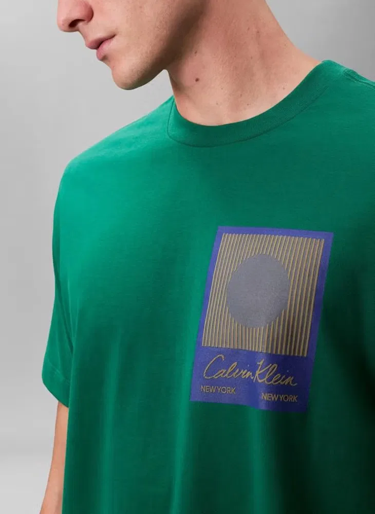 Футболка с принтом Graphic crew neck Calvin Klein, зеленый — фото 4