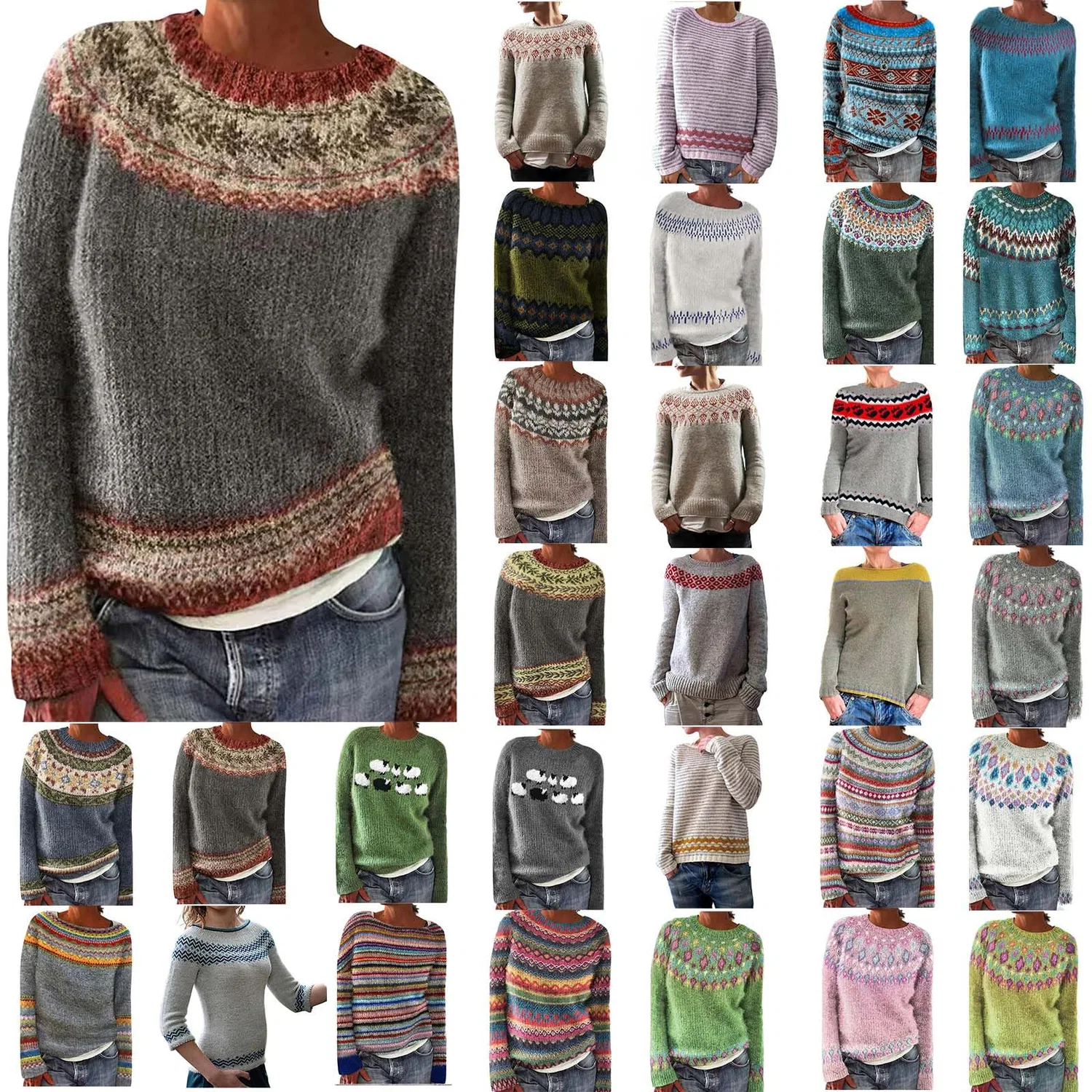 Женский свитер с принтом Fair Isle HUIFUAO, A01 Blue