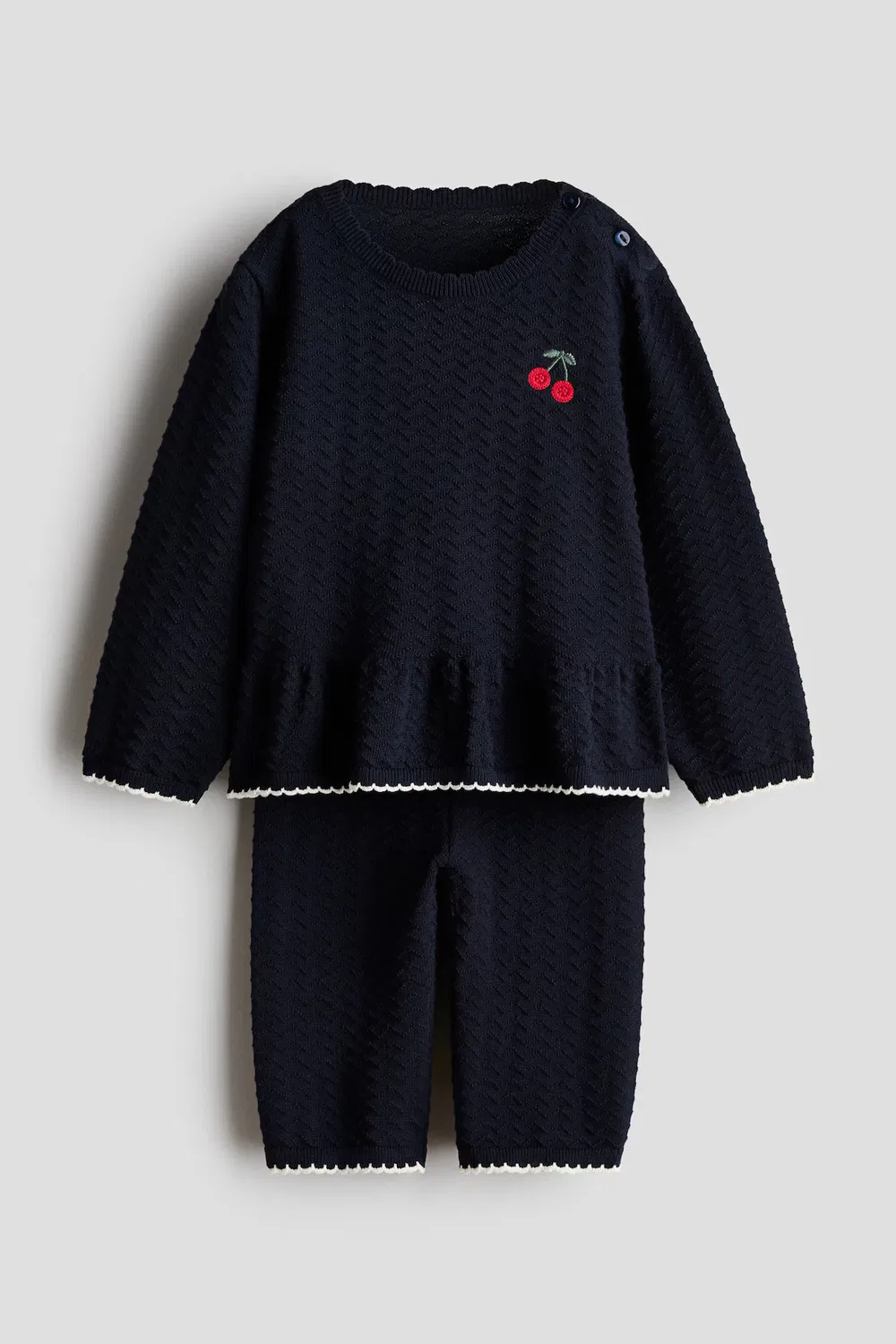 Комплект из двух предметов из фактурного трикотажного хлопка H&M, Marineblau/Kirschen