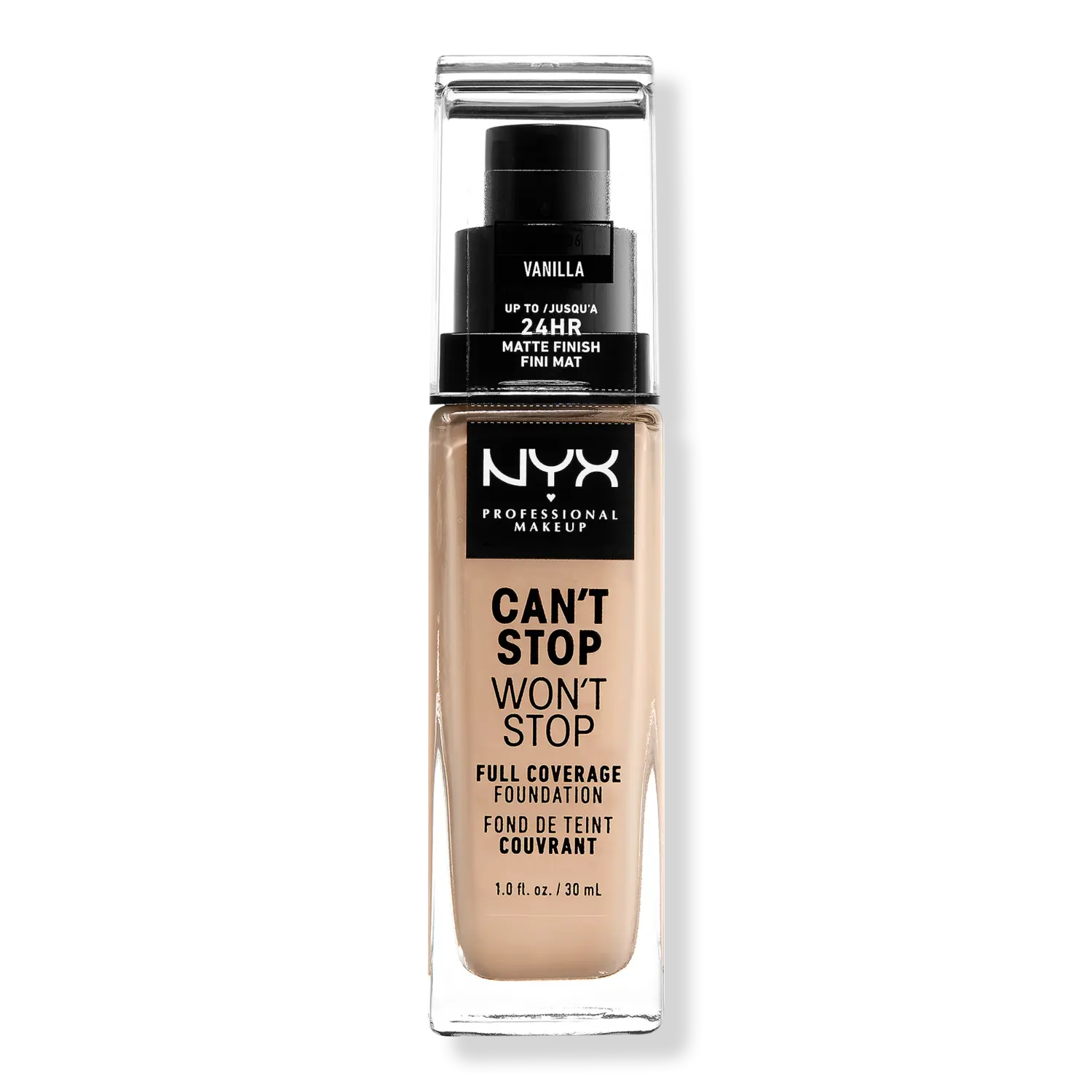 

Тональная основа Can't Stop Won't Stop с матовым покрытием, обеспечивающая полное покрытие в течение 24 часов. NYX Professional Makeup, Vanilla (vanilla w/ yellow undertone)
