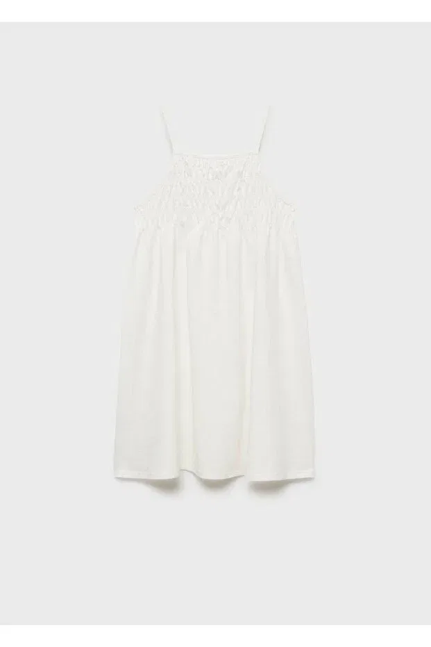 Детское платье для девочек хлопковое Gather detailed dress Mango Kids, Off White — фото 2