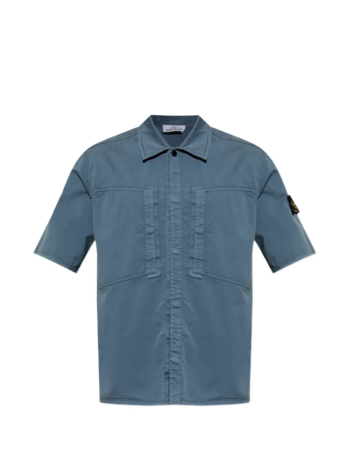 Рубашка с короткими рукавами с синей нашивкой Stone Island, синий