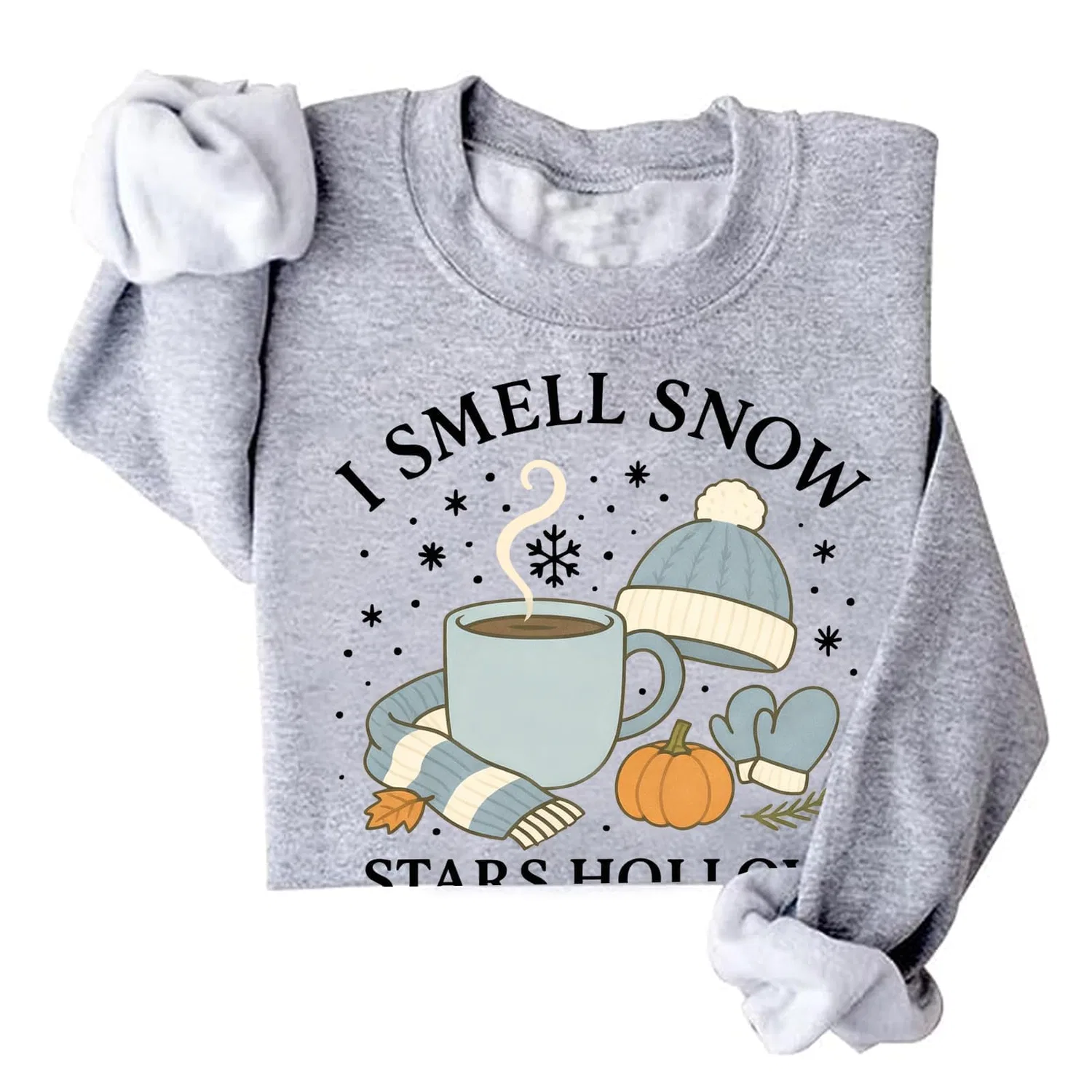 Женский свитшот с длинным рукавом с принтом I Smell Snow, Grigio